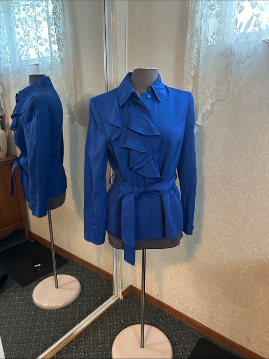 Anne Klein Jackets & Blazers - Women's Royal Blue Ruffle-Front Belted Ann Klein Blazer size Med